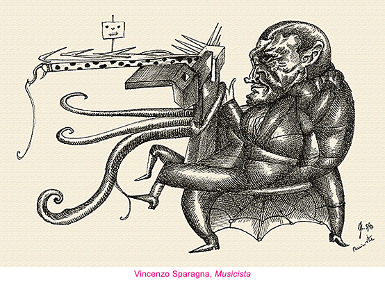 Disegno a china di Vincenzo Sparagna: Musicista